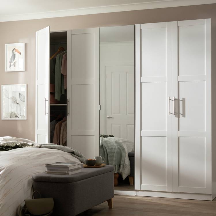 Habitat Munich Panelled 5 Door Mirror Wardrobe - White 0