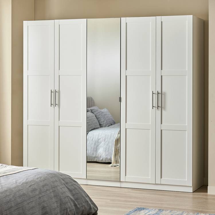 Habitat Munich Panelled 5 Door Mirror Wardrobe - White 0
