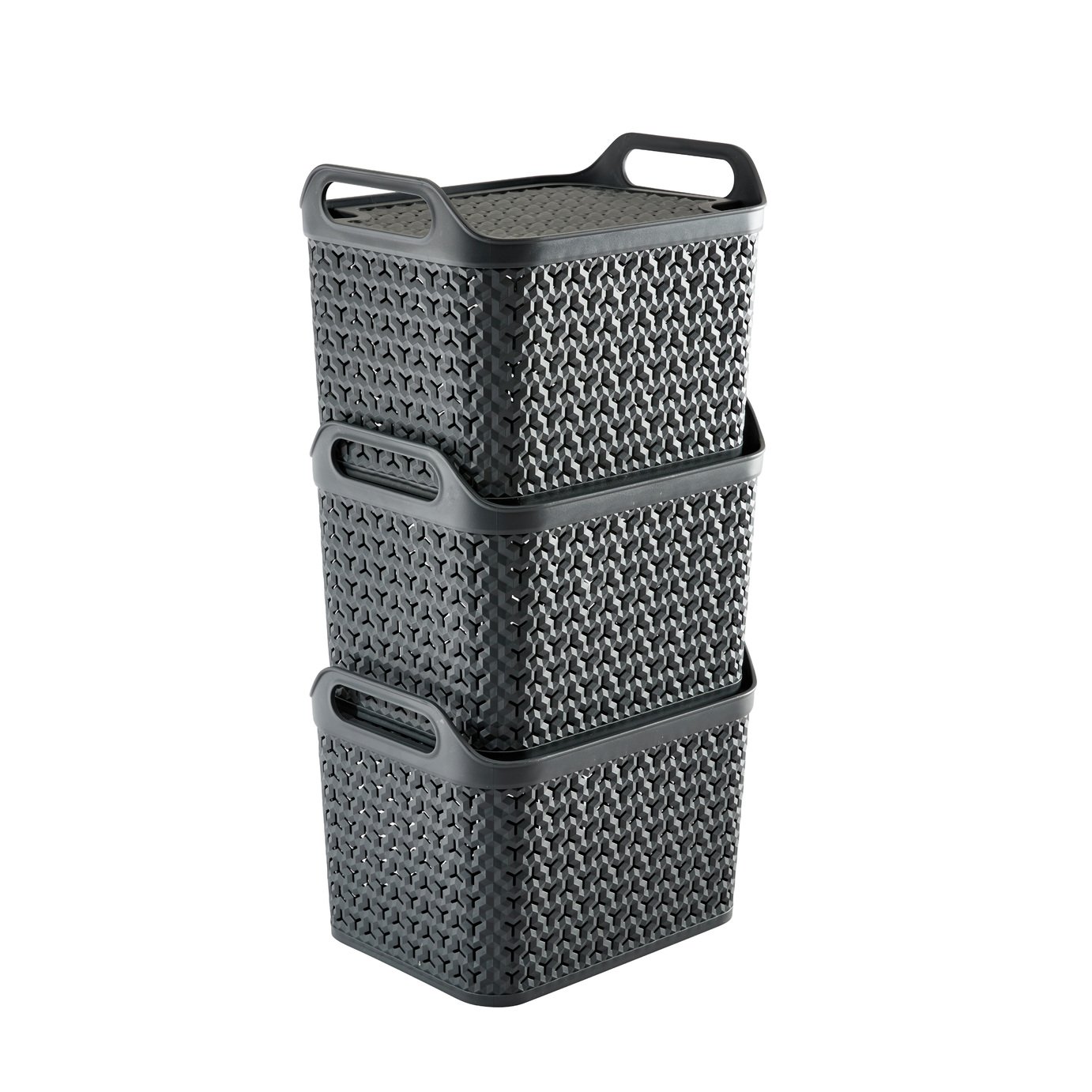 Strata 3 x 14L Urban Store Baskets with Lid - Charcoal