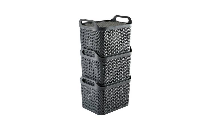 Strata Pack of 3 14L Urban Baskets with Lid - Slate