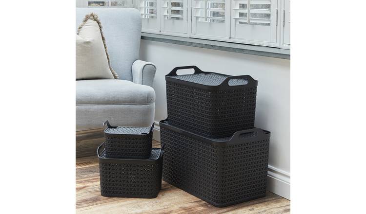 Strata Urban 3 x 14L Plastic Storage Baskets with Lid-Grey