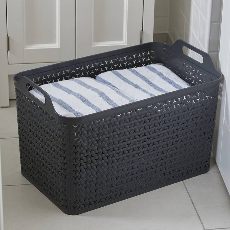 Strata 3 x21 Litre Urban Store Baskets with Lid - Charcoal 0