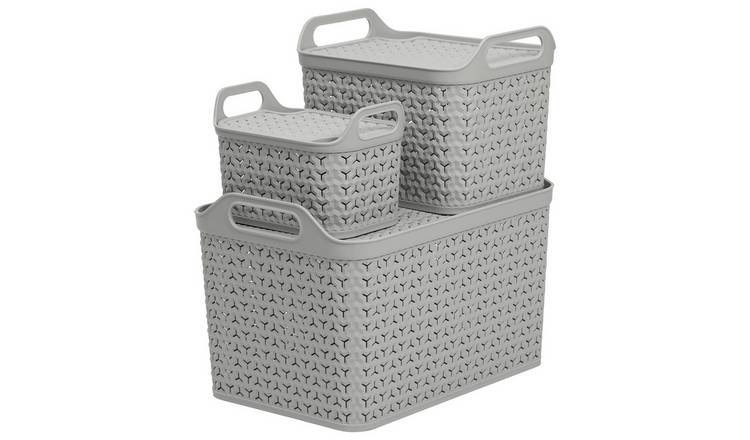 Strata Pack of 3 Urban Baskets with Lid - Light Grey