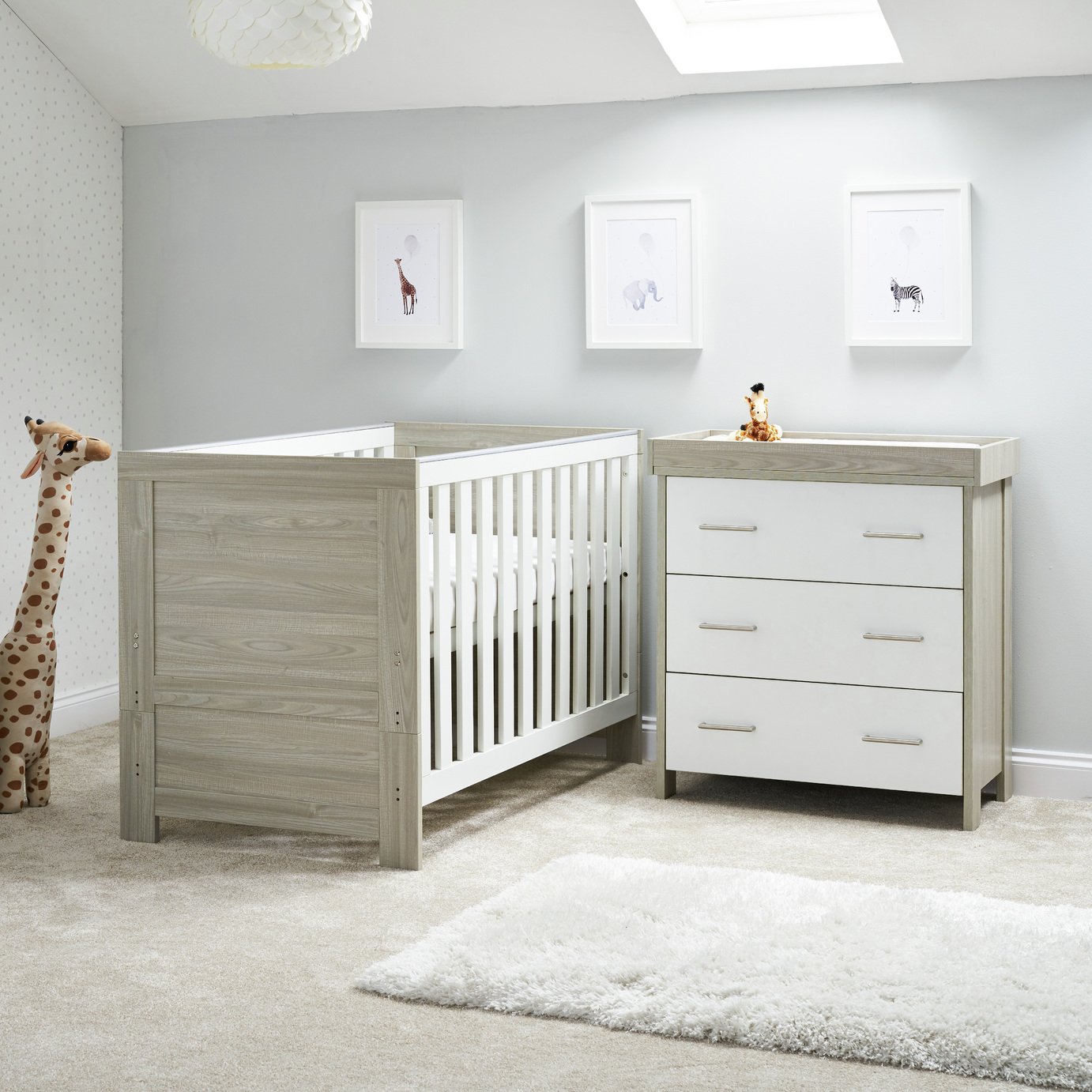 Obaby Nika 2 Piece Nursery Furniture Set - Grey and White