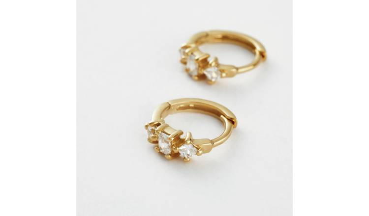 Revere Gold Plated Silver Square and Round Cubic Zirconia Huggies Earrings