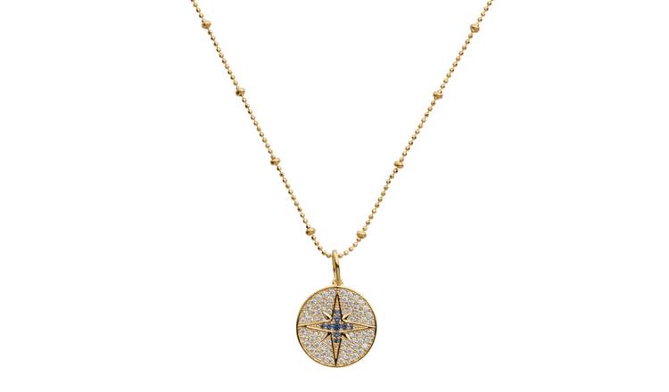 Revere Gold Plated Silver Round Cubic Zirconia Disc Pendant