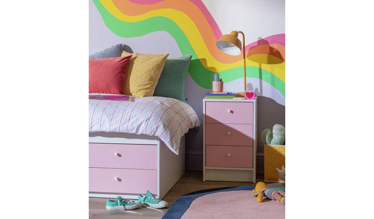 Argos Home Kids Malibu Kids 3 Drawer Bedside Table - Pink