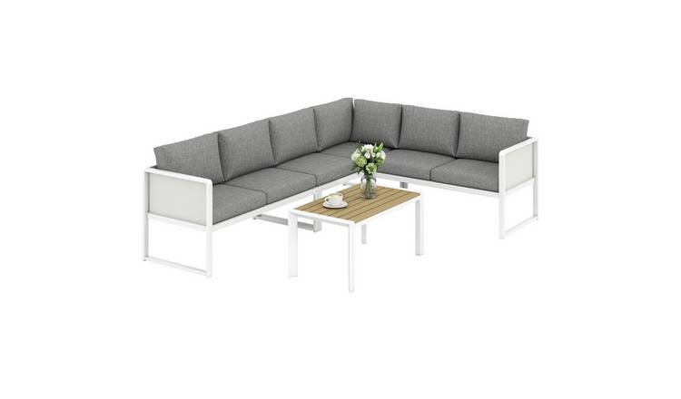 Outsunny 6 Seater Metal Garden Furniture Set with Cushions - White