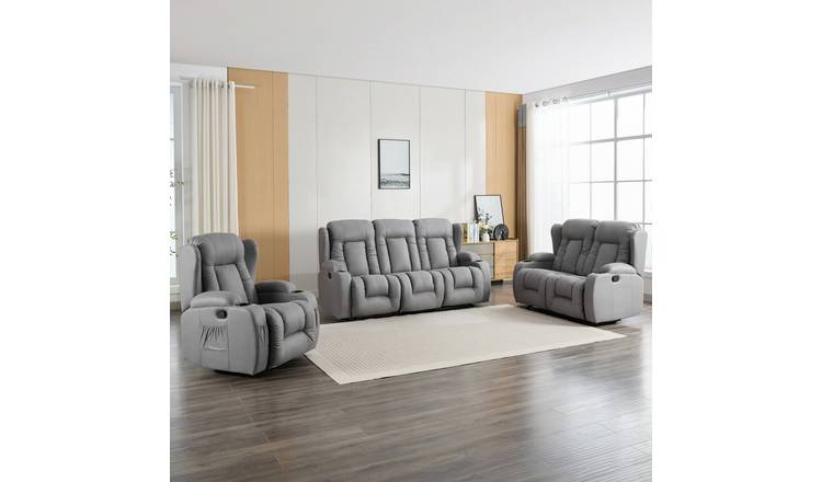Furniture Online Caesar Manual Recliner Fabric 1+2+3 Seater Sofa Set - Grey