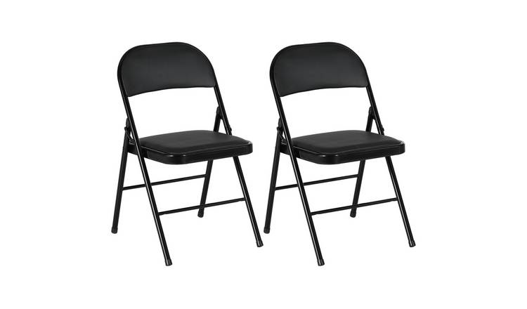 Homcom Set Of 2 PU Leather Padded Metal Frame Folding Chairs – Black
