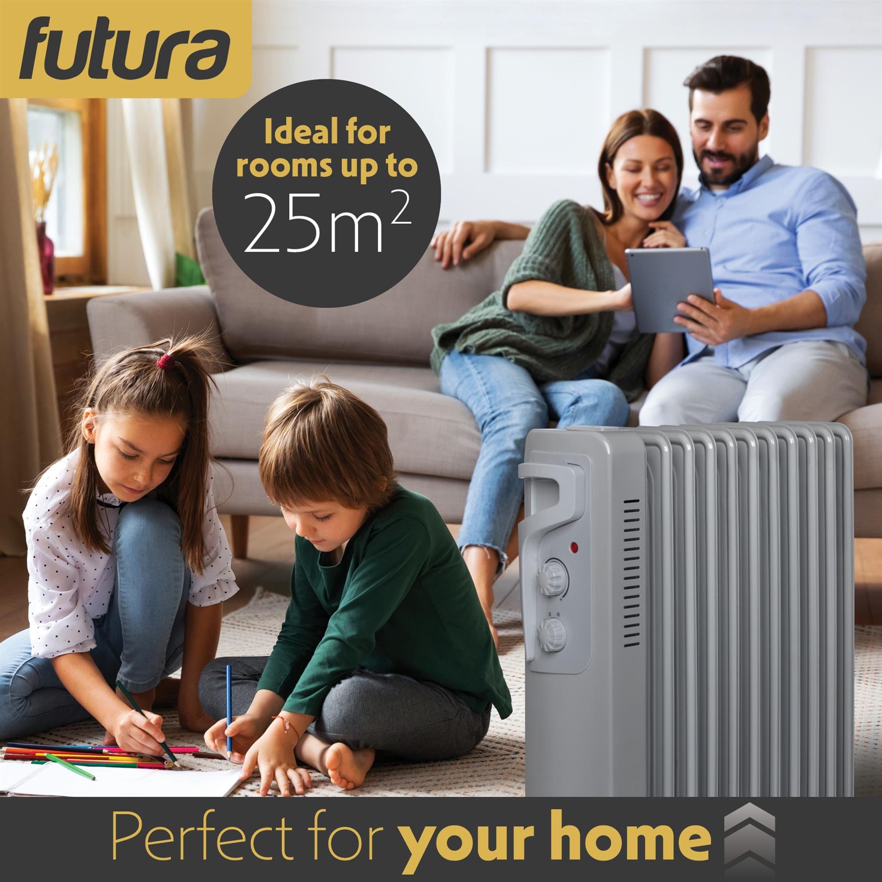 Futura 2500W Oil Filled Electric Radiator - Grey - Image 2