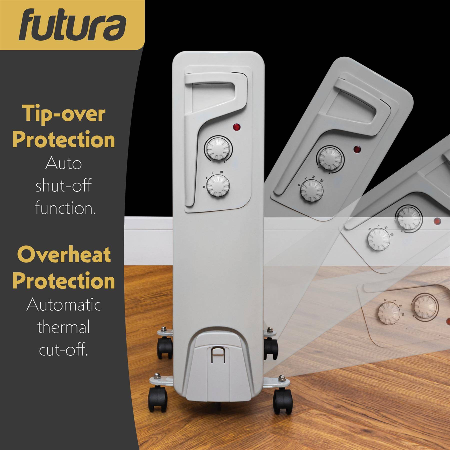 Futura 2500W Oil Filled Electric Radiator - Grey - Image 3