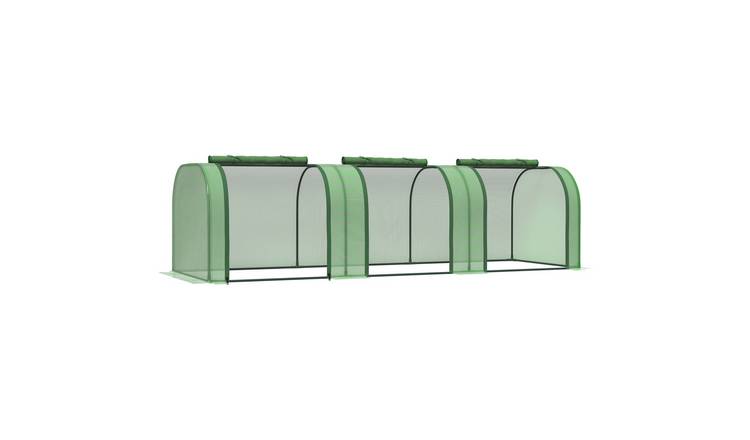 Outsunny PE Steel Frame 3 Door Tunnel Greenhouse – Dark Green