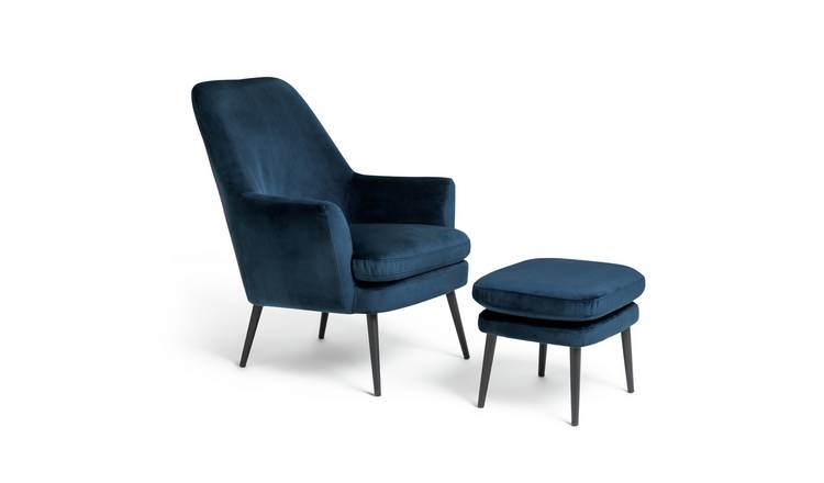 Buy Habitat Celine Velvet High Back Chair & Footstool - Navy