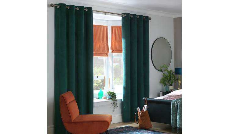 Habitat Plain Matt Velvet Eyelet Curtains - Emerald