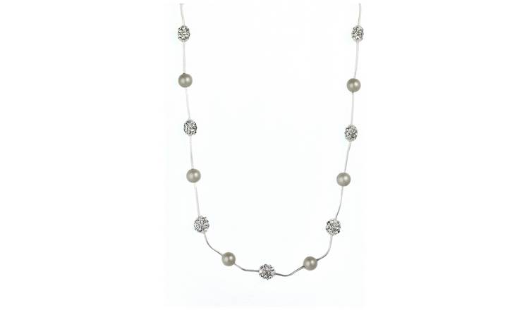 Anne Klien Silver Plated Faux Pearl and Crystal Necklace