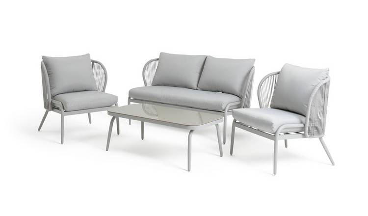 Habitat Riya Cane Effect Sofa Set - Light Grey