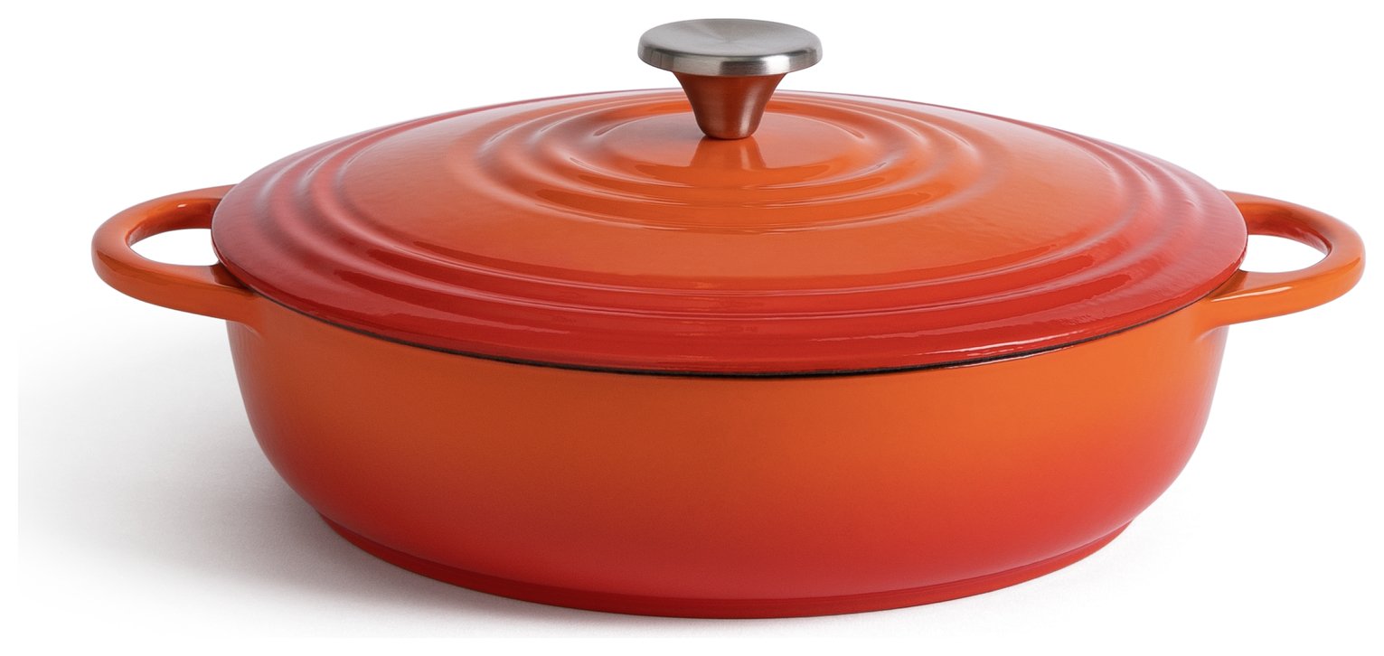 Habitat 4 Litre Cast Iron Shallow Casserole Dish - Orange