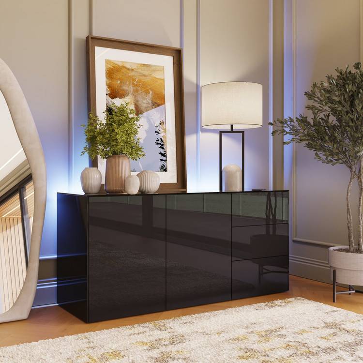 Frank Olsen Intel Smart 2 Door 3 Drawer Sideboard - Black 0
