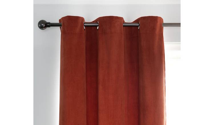 Habitat Cord striped Fully Lined Eyelet Curtains -Terracotta