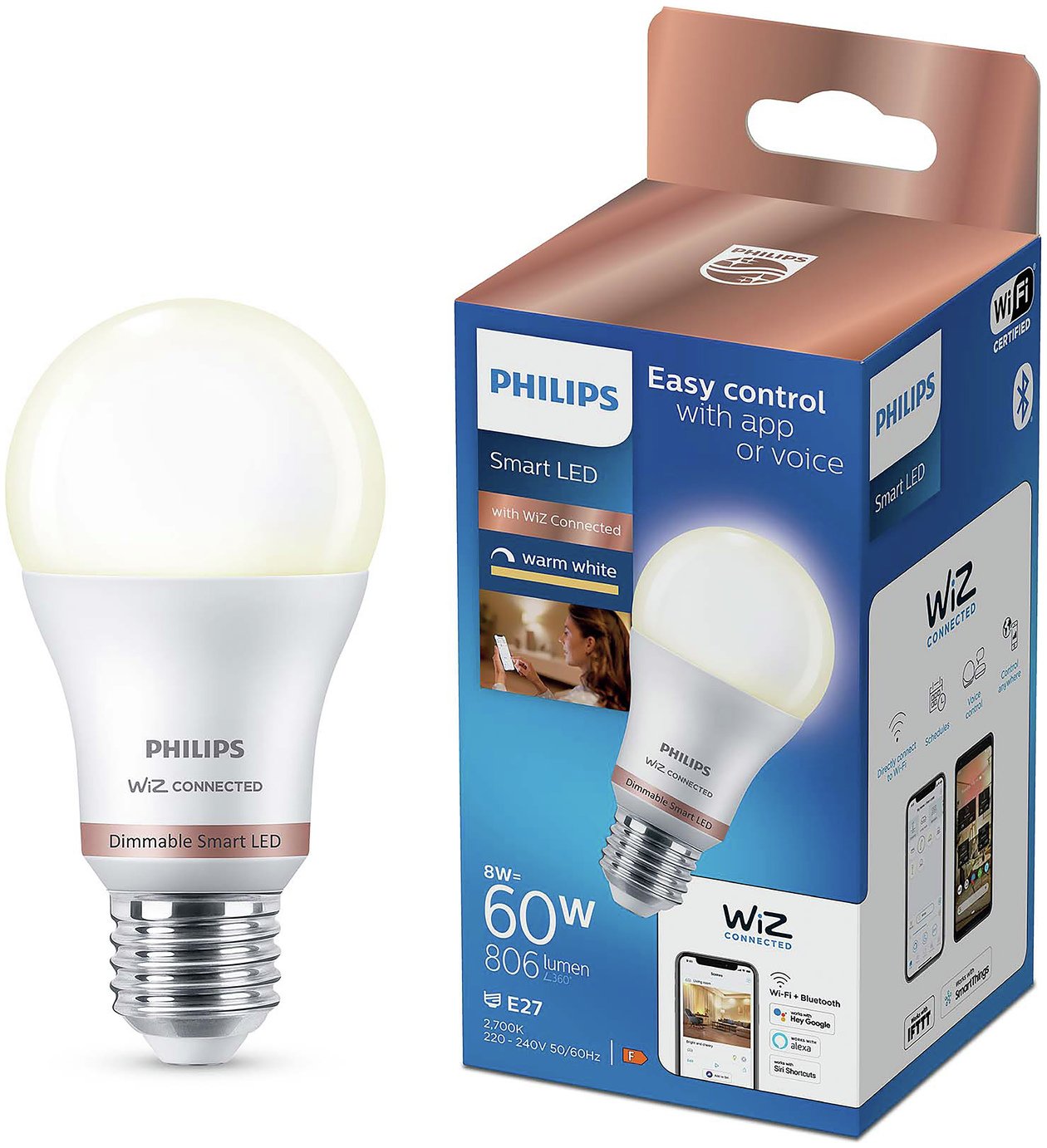 Philips WiZ E27 White Smart LED Wi-Fi Bulb