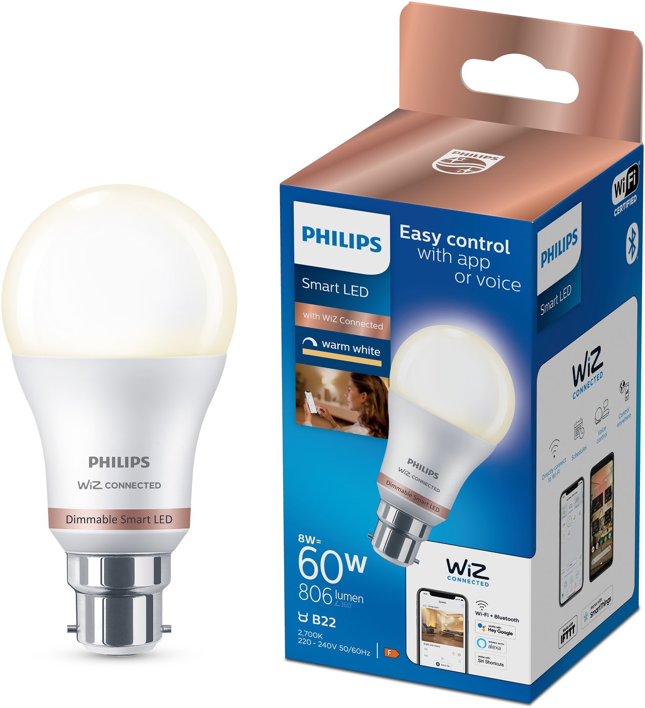 Philips Wiz B22 White Smart LED Wi-Fi Bulb