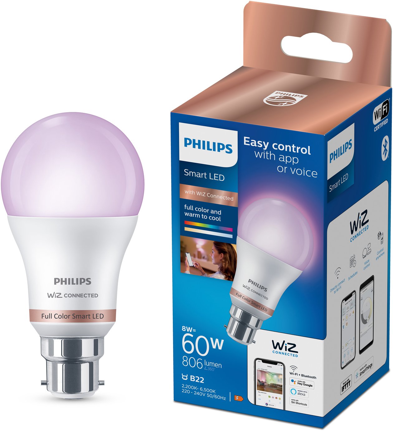 Philips Wiz B22 Colour Smart LED Wi-Fi Bulb