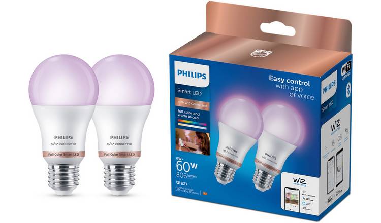 Buy Philips WiZ E27 Colour Smart LED WiFi Bulb 2 Pack Smart light