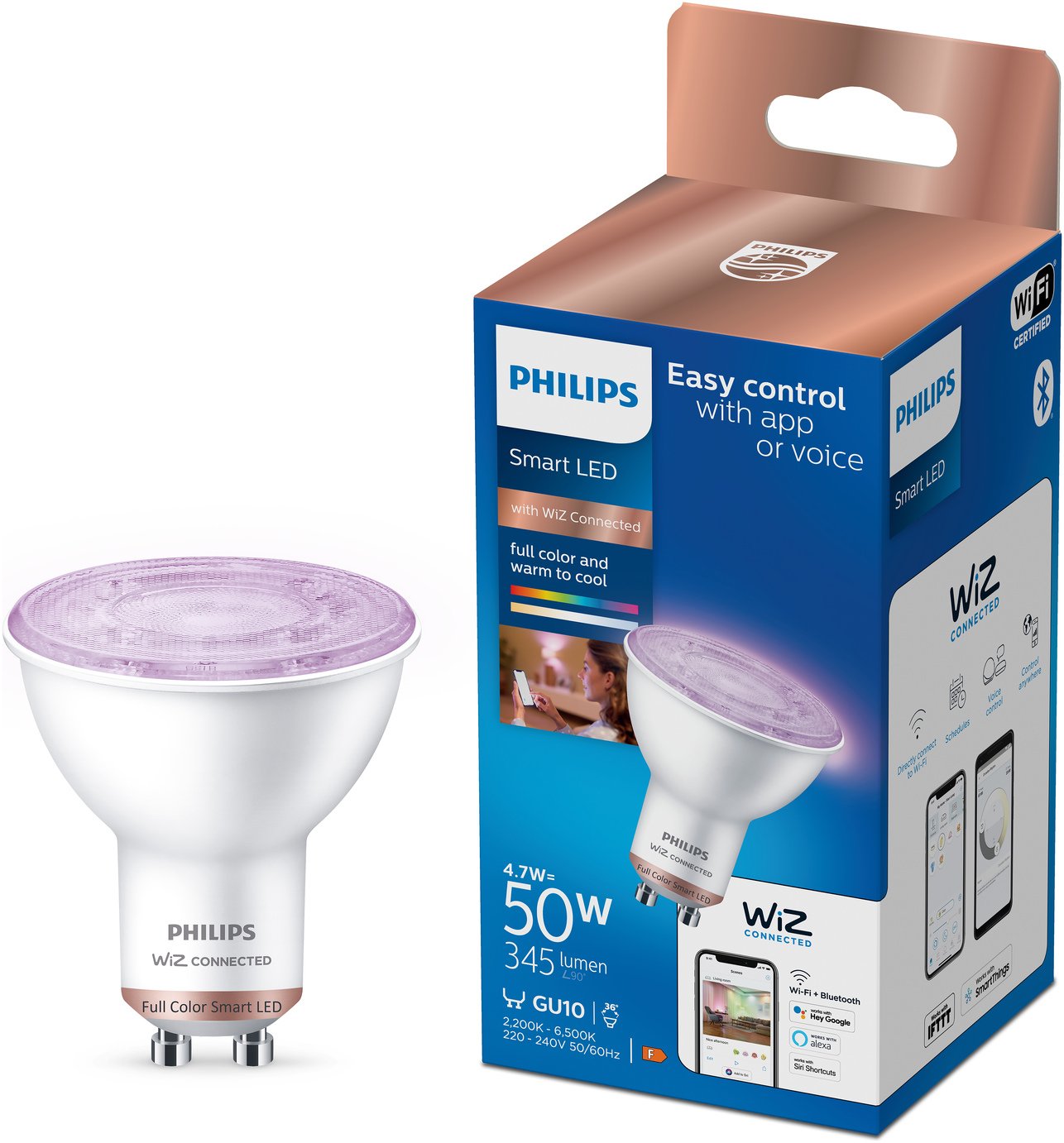 Philips Wiz GU10 Colour Smart LED Wi-Fi Bulb