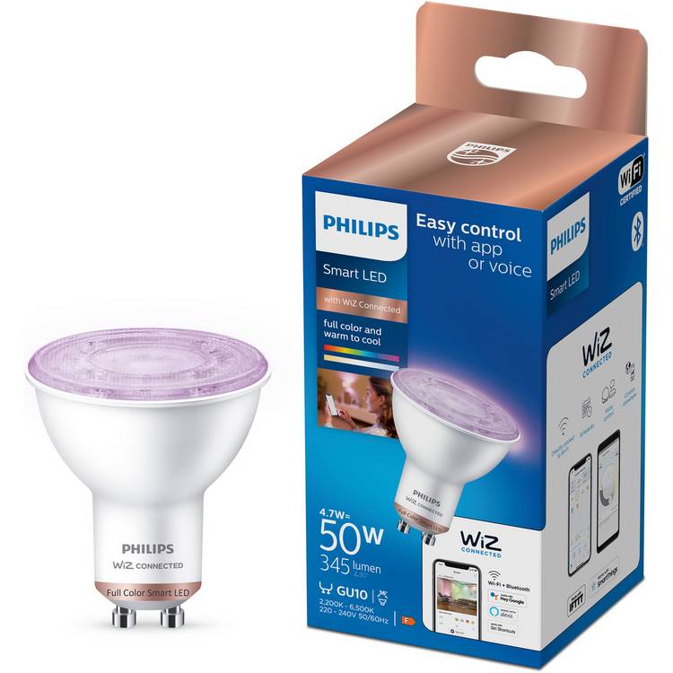 Philips WiZ GU10 Colour Smart LED Wi-Fi Bulb 0