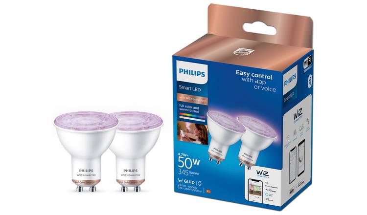 Philips - Hue GU10 Bluetooth 50W Smart LED Bulb - White and Color