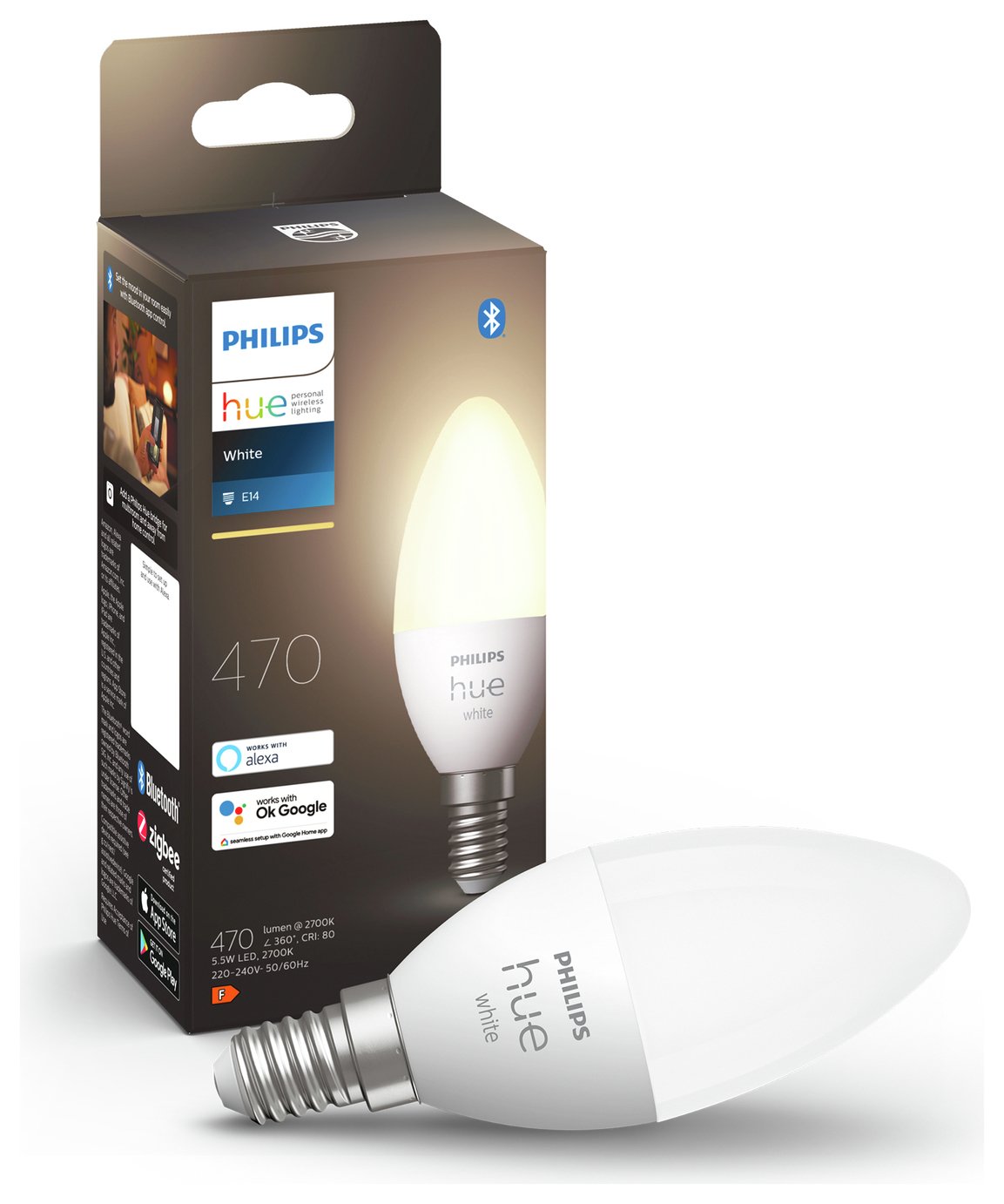 Philips Hue E14 White LED Smart Candle with Bluetooth