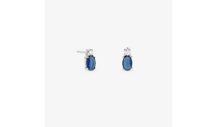 Simply Silver 925 Sterling Silver Sapphire Stud Earrings