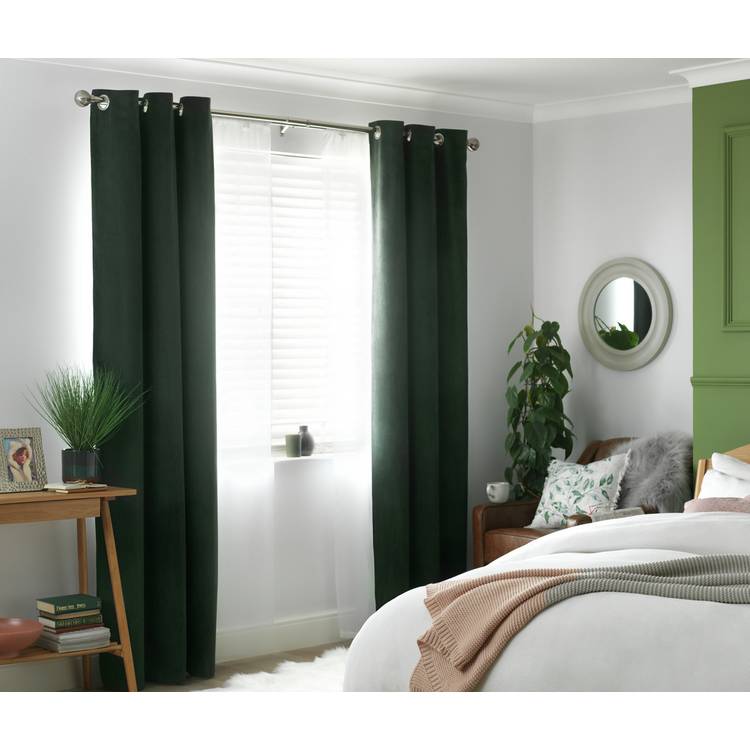 Habitat Cord striped Lined Eyelet Curtains - Forest Green 0