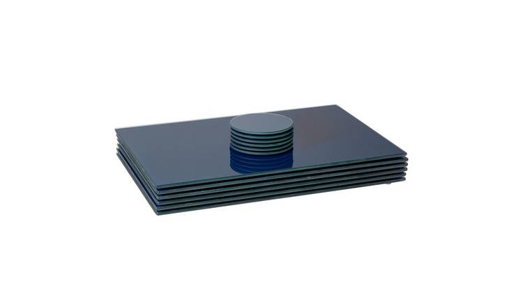 Harbour Housewares 12pc Glass Placemats & Round Coasters Set - Blue