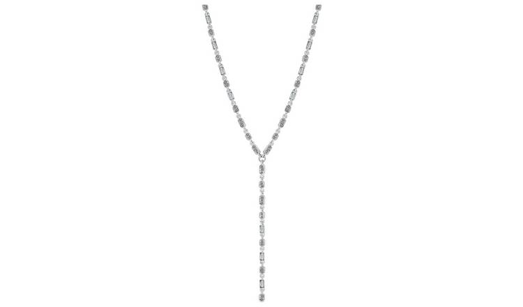 Lipsy Silver Coloured Baguette Glass Drop Pendant Necklace