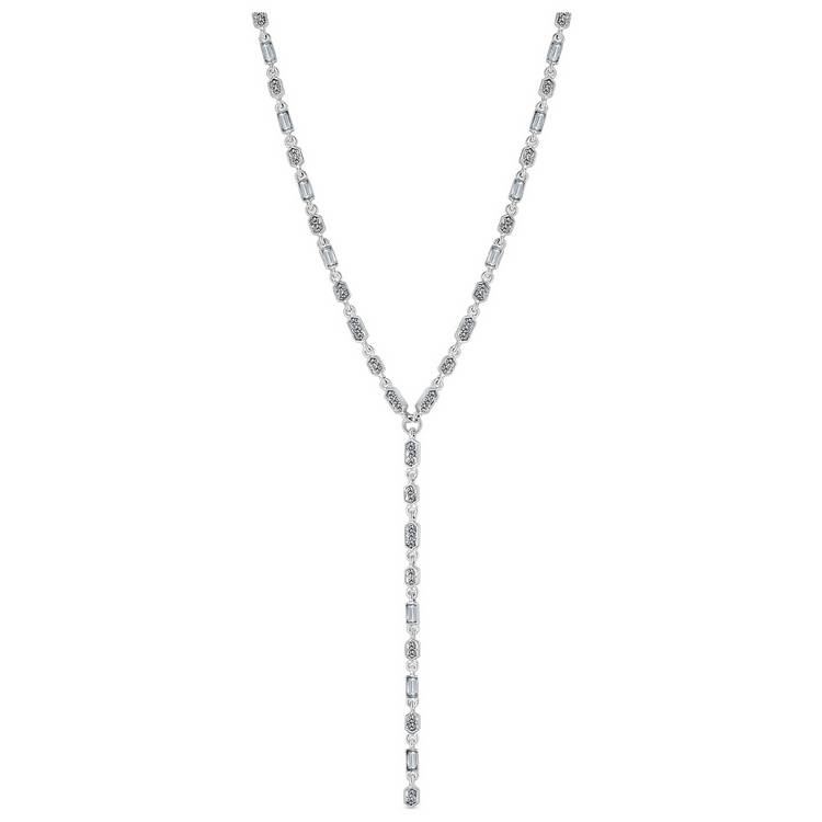Lipsy Silver Coloured Baguette Glass Drop Pendant Necklace 0
