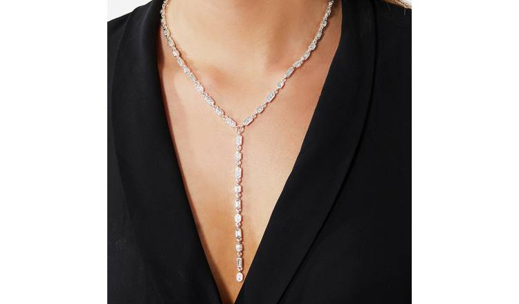 Buy Lipsy Silver Coloured Baguette Glass Drop Pendant Necklace | Womens  necklaces | Argos