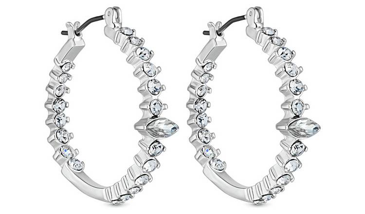 Lipsy Silver Coloured Marquise Clear Glass Hoop Earrings