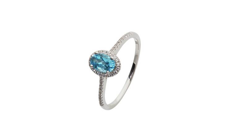 Revere Sterling Silver Blue and White Topaz Halo Ring - N