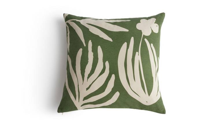 Habitat Leaf Print Cushion - Green - 50x50cm