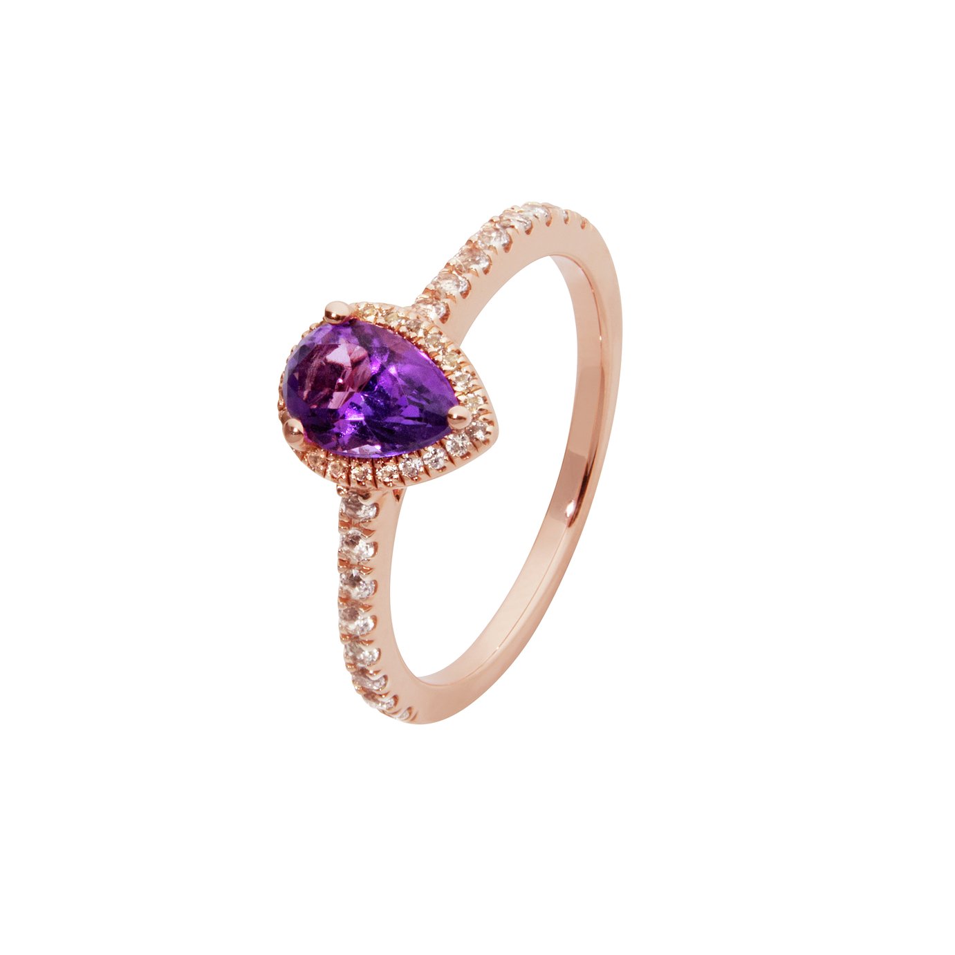 Revere 9ct Rose Gold Plated Silver Amethyst Halo Ring - R