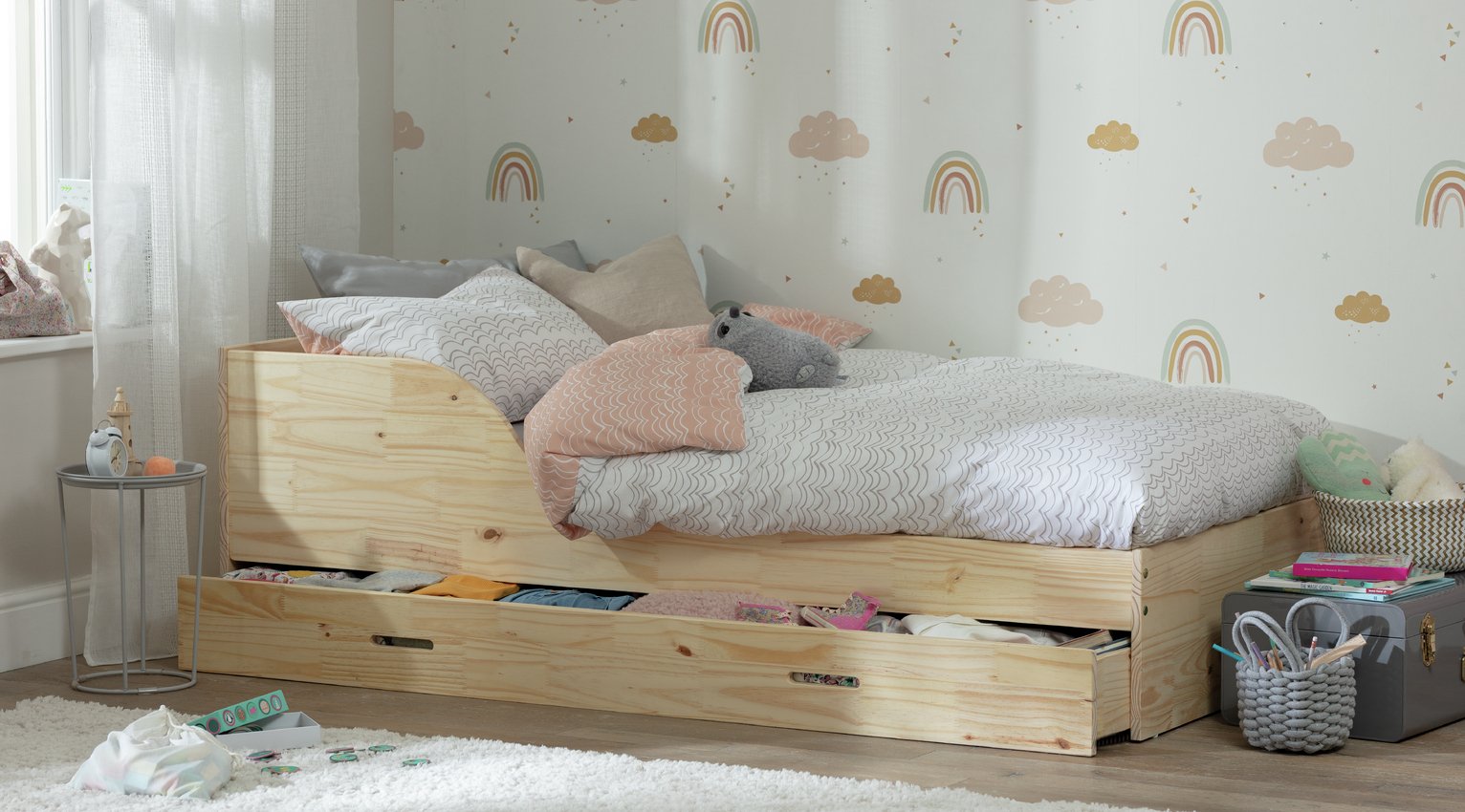 Habitat Rico Low Single Bed, Drawer & Kids Mattress - Pine