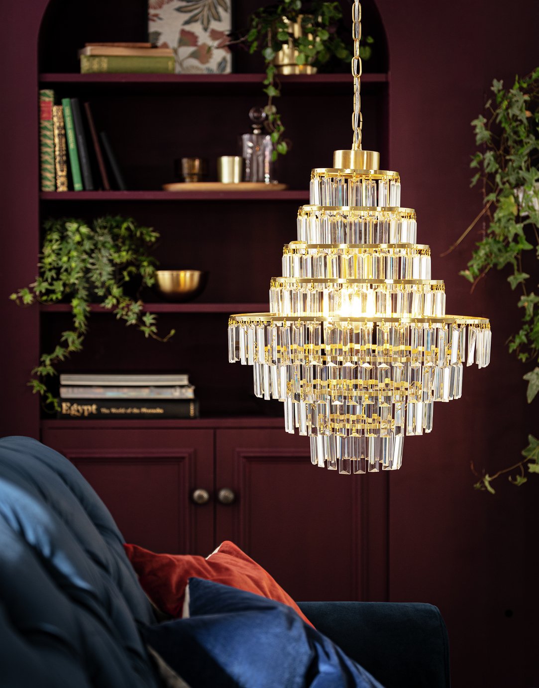 Habitat Presley Glass 8 Tier Chandelier - Brass