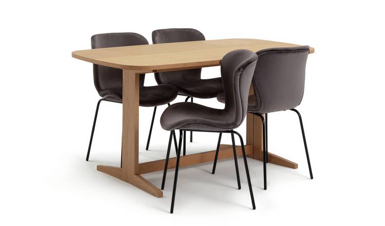Habitat Etta Solid Wood Extending Table & 4 Grey Chairs