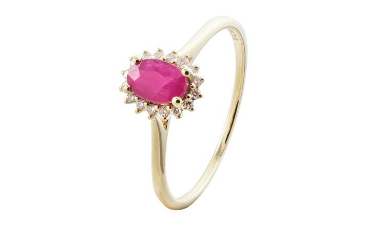 Revere 9ct Gold 0.08ct Diamond and Ruby Engagement Ring - P