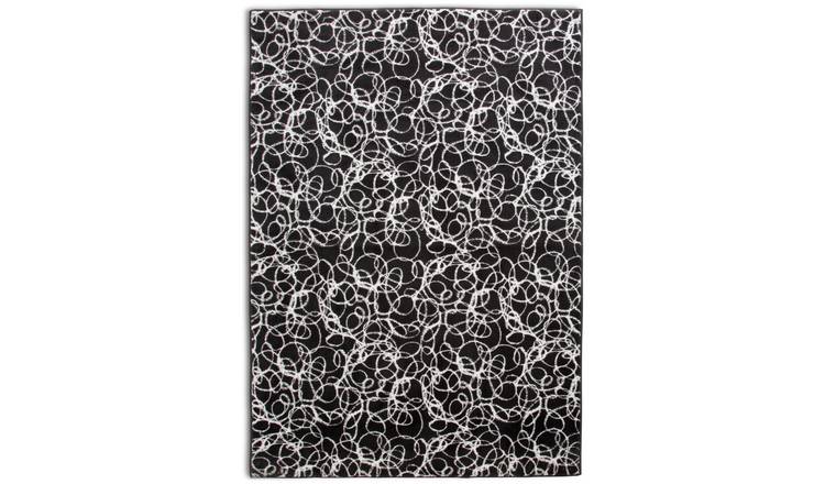 Habitat Squiggle Print Black & White Cut Pile Rug -170x120cm