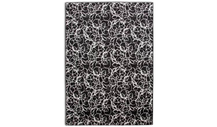 Habitat Squiggle Print Rug - Black & White - 120x170cm