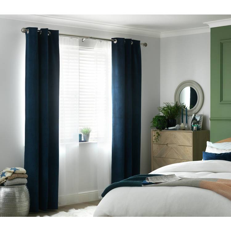 Habitat Cord striped Fully Lined Eyelet Curtains - Navy Blue 0