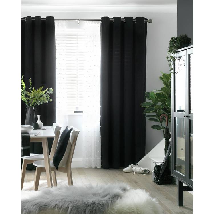 Habitat Plain Matt Velvet Eyelet Curtains - Black 0